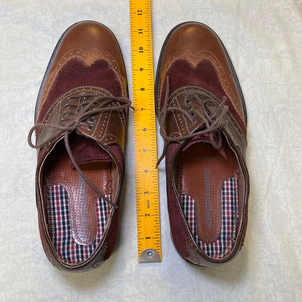 Johnston & Murphy Mens 8.5M Wingtip Oxford Shoes Brown Burgundy‎ Sheepskin - Picture 9 of 9